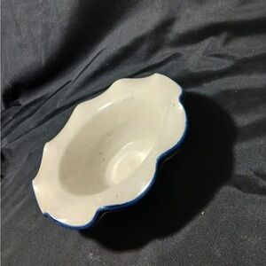 Elegant White Ceramic Dish with Blue Trim